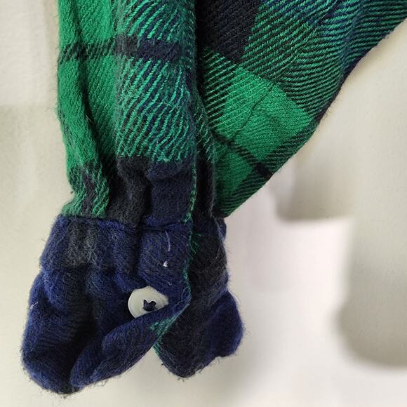 Aerie Sleepwear PJ Shirt Large Blue Green Long Sleeve Plaid Button Front Flannel - Picture 8 of 11